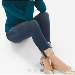 Chico's Boyfriend Ankle Jeans Gold Sequins Embellished Cuff Dark Wash 0‎ Size 4